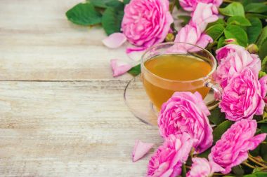 Çay, tea gül, gül, seçici odak.