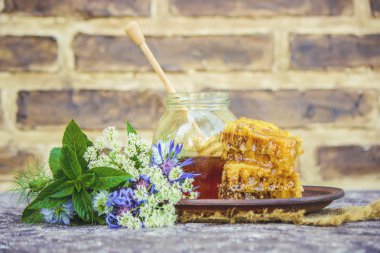 Çiçek bal ve bal tarak. Seçici odak. 