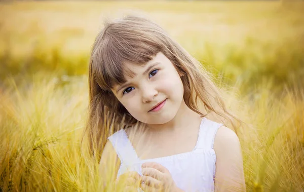 Kind im Weizenfeld. Selektiver Fokus. — Stockfoto