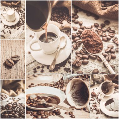kahve birçok resim kolaj. 