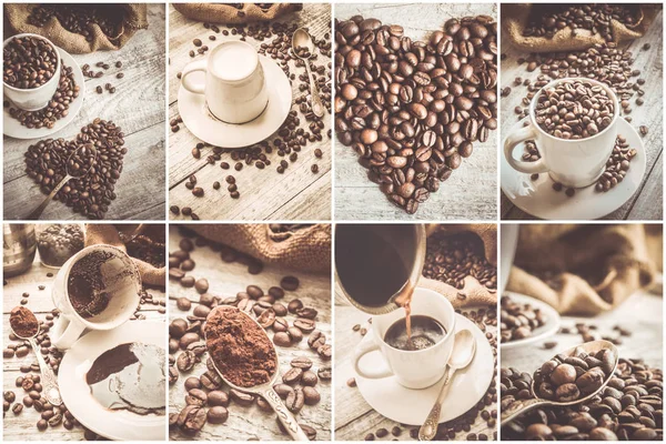 Collage many pictures of coffee. — Stock Photo, Image