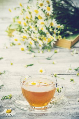 Papatya çayı. Seçici odak.