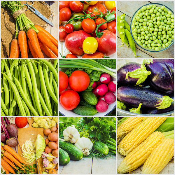 Коллаж из разных овощей. Вегетарианская еда
.