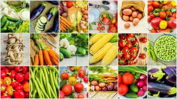 Collage de diferentes verduras. Comida vegetariana . —  Fotos de Stock