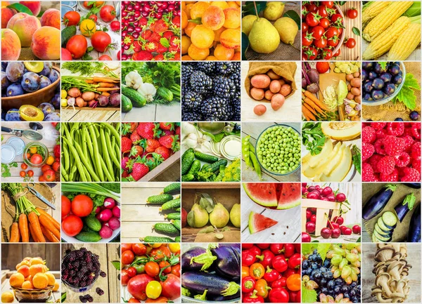 Collage de frutas y verduras en una foto . — Foto de Stock