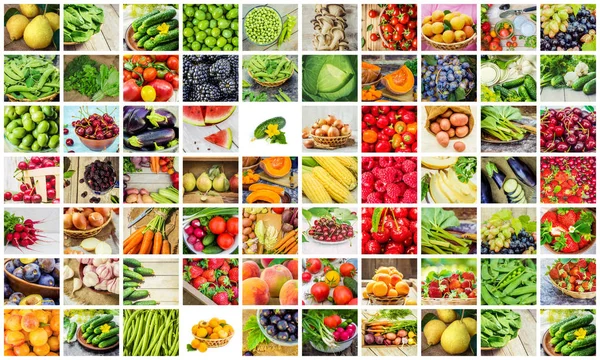 Collage of fruits and vegetables in one photo. — Stock Photo, Image
