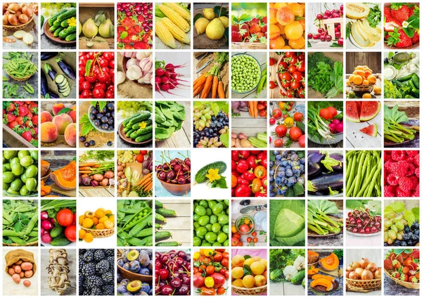 Kolaż owoców i warzyw w jedno zdjęcie. — Zdjęcie stockowe