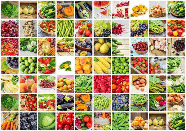 Collage of fruits and vegetables in one photo. — Stock Photo, Image