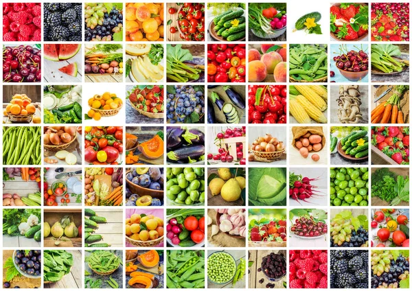 Collage de frutas y verduras en una foto . — Foto de Stock