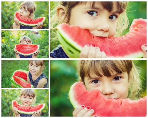 Collage ungen med vattenmelon. — Stockfoto