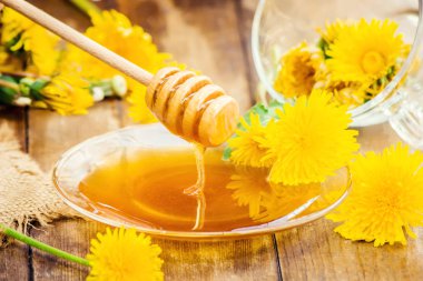 Dandelion bal ve bir bardak çay. Seçici odak.