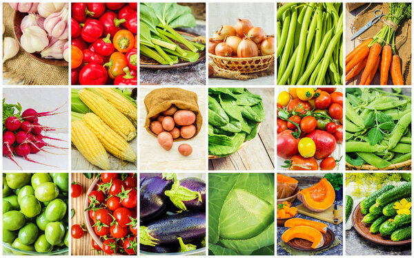 Коллаж из разных овощей. Вегетарианская еда
.