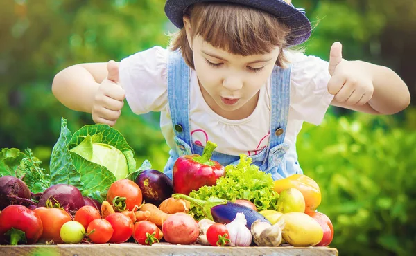 Bambino e verdure. Focus selettivo . — Foto Stock