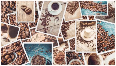 kahve birçok resim kolaj. 