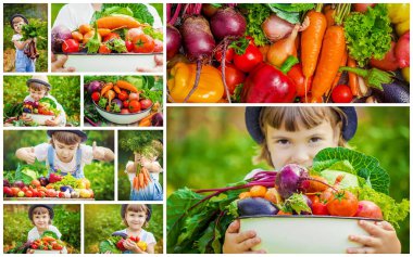 Çocuk ve sebze. Seçici odak. 