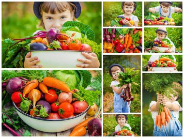 Çocuk ve sebze. Seçici odak. 