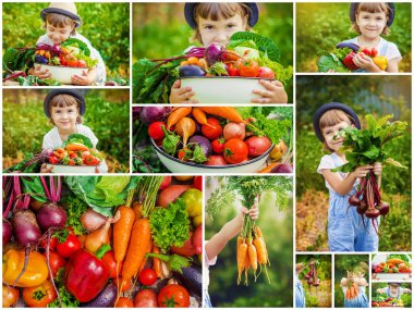 Çocuk ve sebze. Seçici odak. 