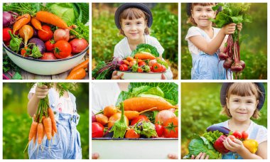 Çocuk ve sebze. Seçici odak. 