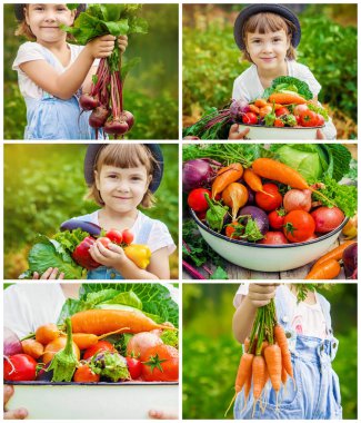 Çocuk ve sebze. Seçici odak. 