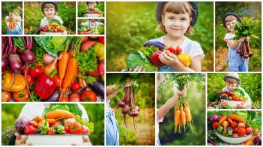 Çocuk ve sebze. Seçici odak. 