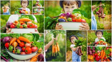 Çocuk ve sebze. Seçici odak. 