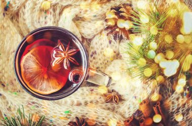 Mulled şarap. Seçici odak. 