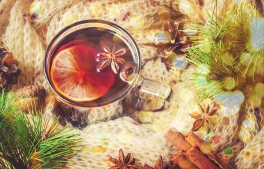 Mulled şarap. Seçici odak. 