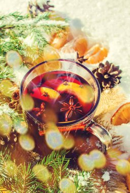 Mulled şarap. Seçici odak. 