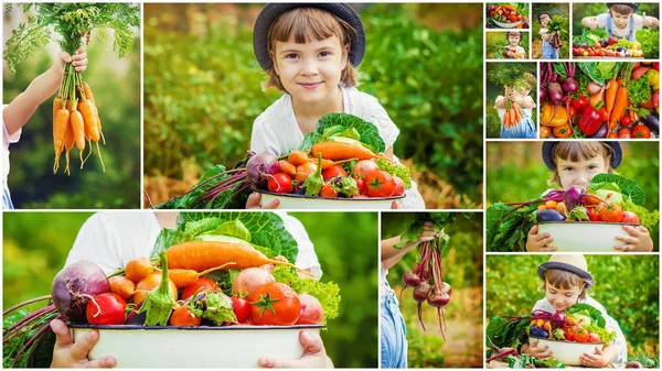 Niño y verduras. Enfoque selectivo . — Foto de Stock