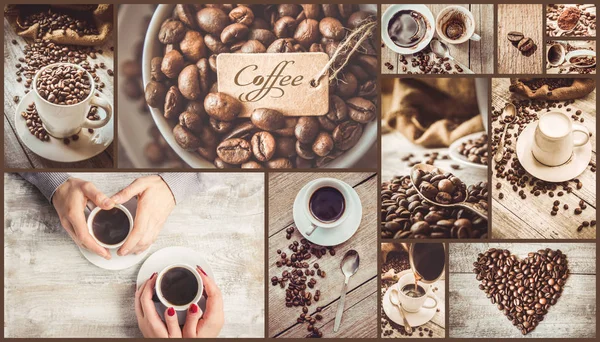 Koláž mnoho fotografií z kávy. — Stock fotografie