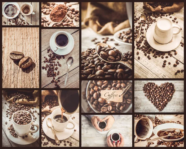 Collage many pictures of coffee. — Stock Photo, Image