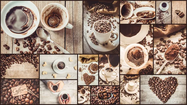 Collage mange bilder av kaffe . – stockfoto