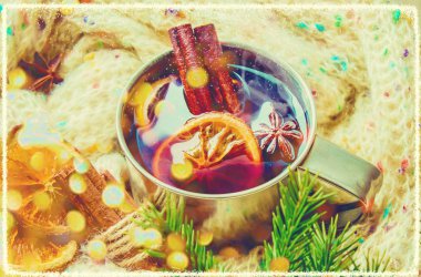 Mulled şarap. Seçici odak. 