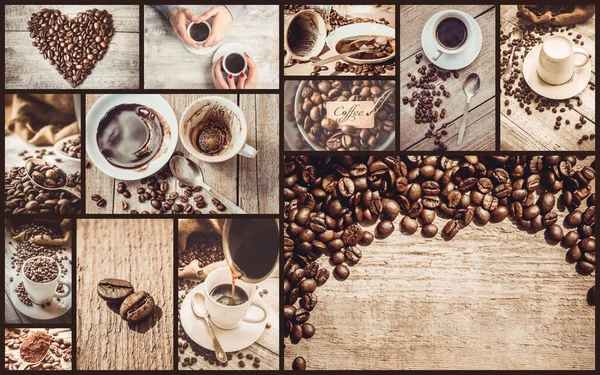 Collage many pictures of coffee. — Stock Photo, Image