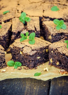 Çikolatalı brownie, seçici odak. 