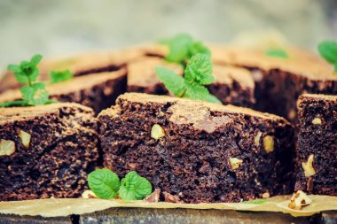 Çikolatalı brownie, seçici odak. 
