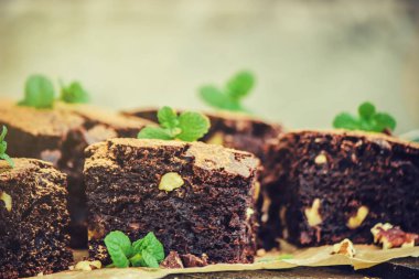 Çikolatalı brownie, seçici odak. 