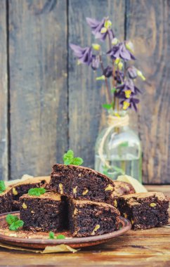 Çikolatalı brownie, seçici odak. 