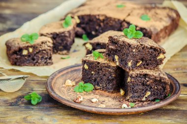 Çikolatalı brownie, seçici odak. 