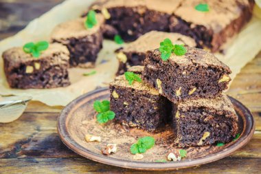 Çikolatalı brownie, seçici odak. 