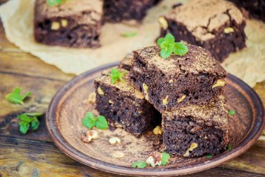 Çikolatalı brownie, seçici odak. 