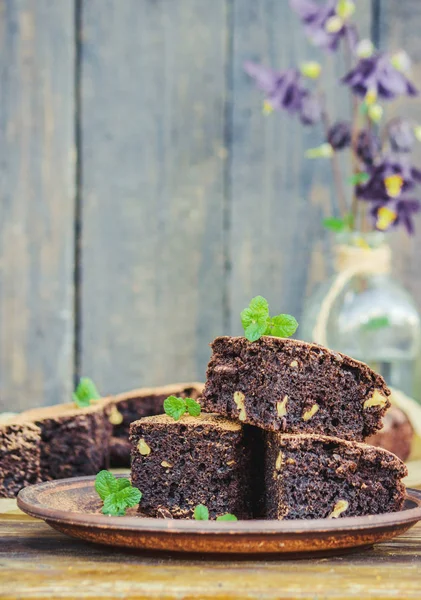 Çikolatalı brownie, seçici odak. 