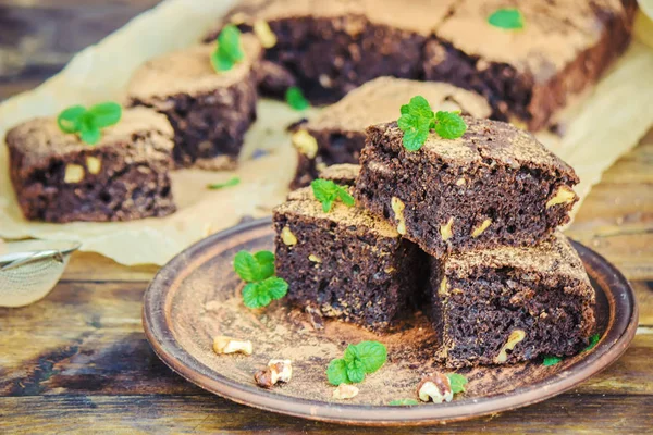 Çikolatalı brownie, seçici odak. 