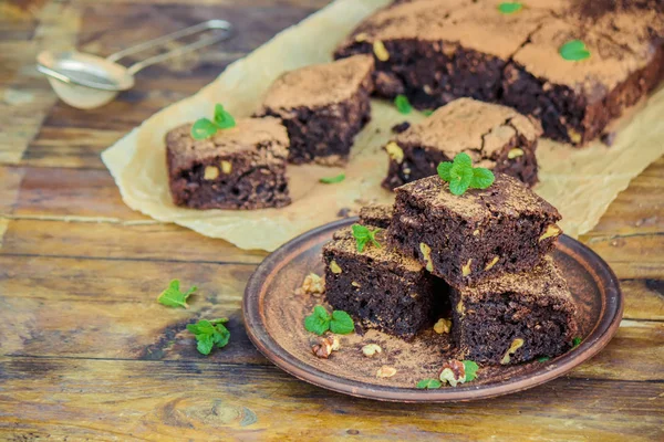 Çikolatalı brownie, seçici odak. 
