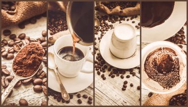 kahve birçok resim kolaj. 