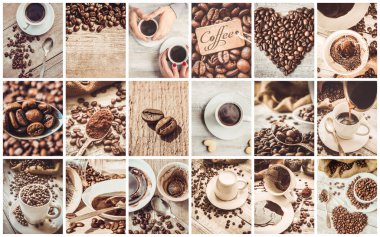 kahve birçok resim kolaj. 