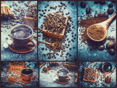 kahve birçok resim kolaj. 
