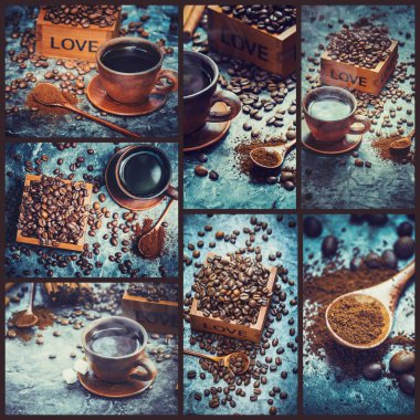 kahve birçok resim kolaj. 