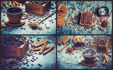 kahve birçok resim kolaj. 
