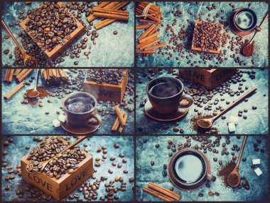 kahve birçok resim kolaj. 